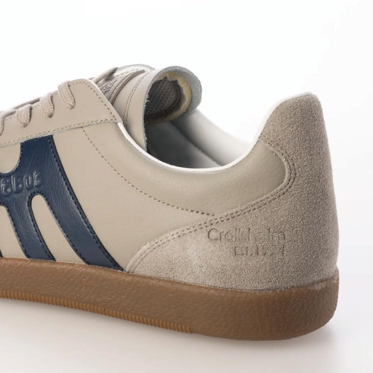 Mobus Men's Leather Sneakers, Genuine Leather, Sports, Casual, Walking Shoes, Current Model DUREN (STONE GREY/NAVY, Size 27.0 Cm)