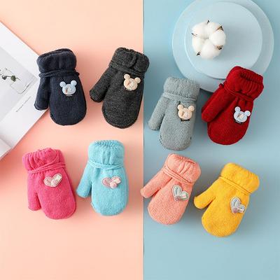 Cute Cartoon Knitted Baby Mittens Winter Thicken Plush Warm Gloves For Kids Windproof Outdoor Boys Girls Full Finger Gloves