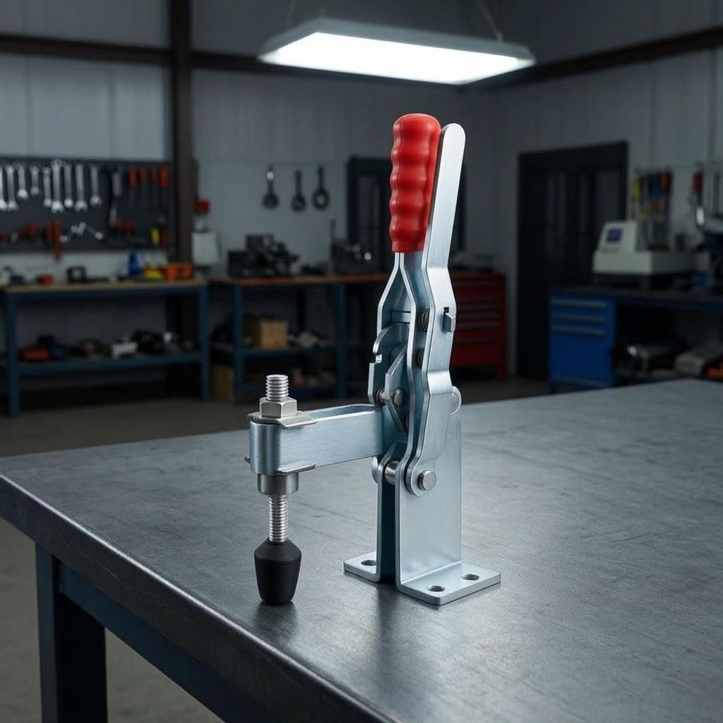 Vertical Toggle Clamp with Rubber Pressure Tip Adjustable