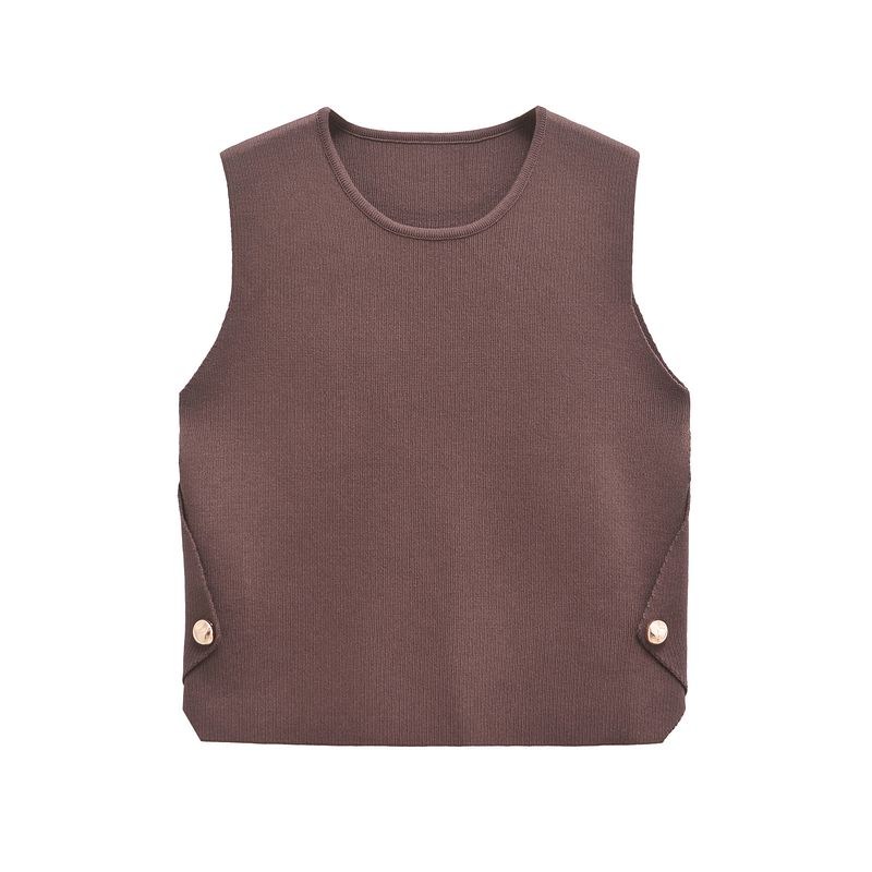 Kaslead New Arrival Women's Clothing Fashion Style Fashion Minimalist Side Button Decoration Knitting Vest 4192129