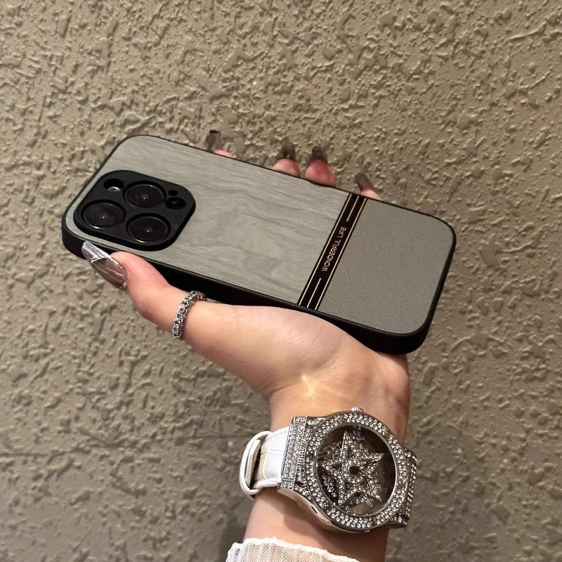 Applicable To Apple 17promax Mobile Phone Chitin Leather New IPhone 14 High End Sense 16 Wood Grain 12 Full Inclusive Lens