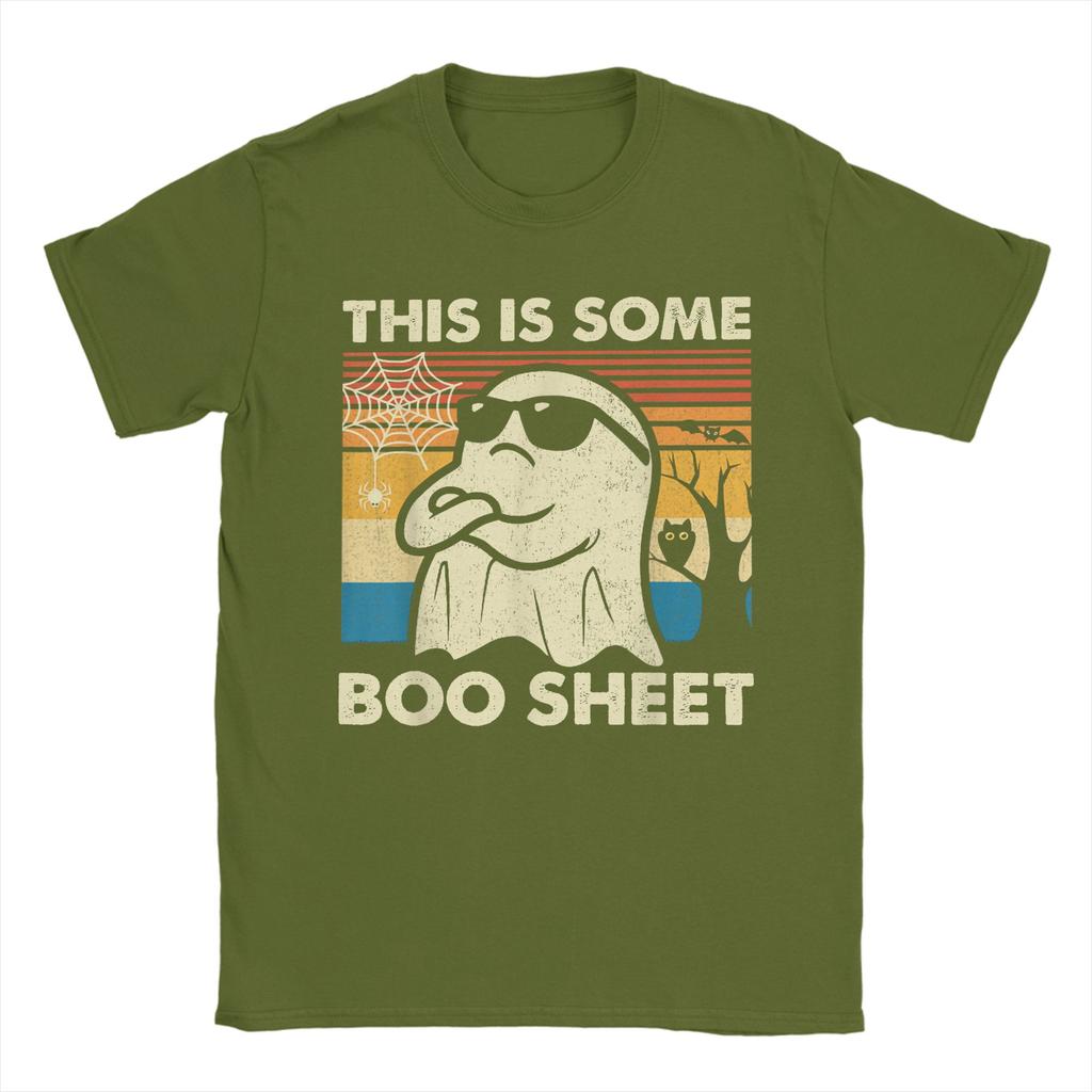 Vintage This is Some Boo Sheet Ghost Retro Funny Halloween T-Shirts Men Round Neck Cotton T Shirts  Short Sleeve Tees Clothing