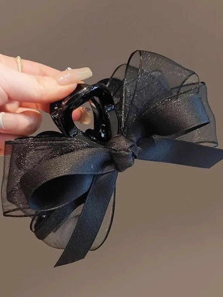 Black Mesh Bow Shark Clip Super Fairy Three-dimensional Large Grab Clip Light Luxury High-end Feeling French Style Braided Hair