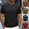 Casual Men Solid Color Short Sleeves Ribbed Elastic Round Neck Pullover Summer Slim Fit Daily Knitted T-shirt Tops Clothes