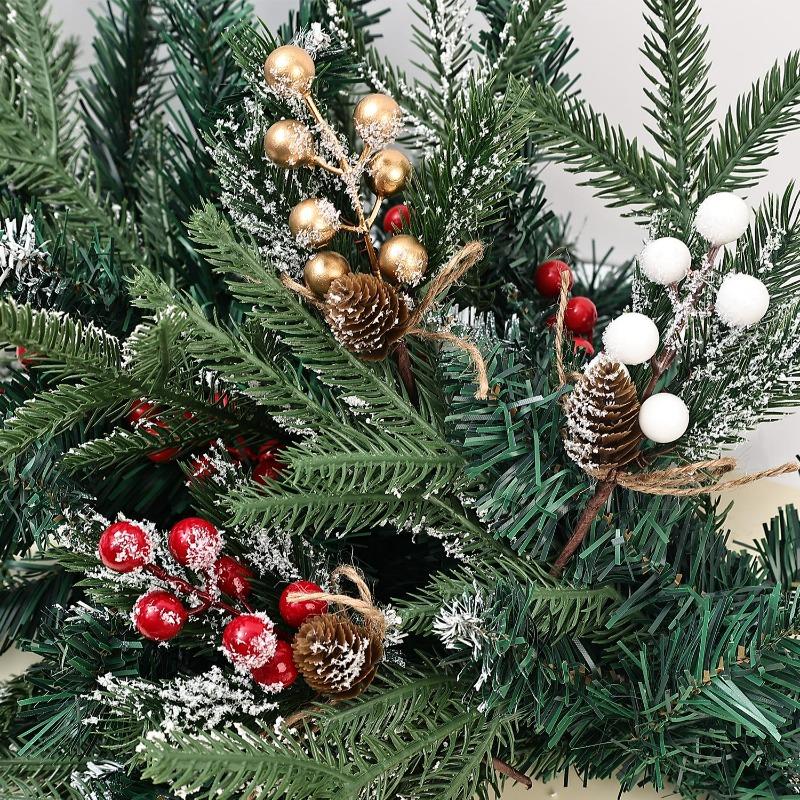 Artificial Berry Stems Pine Cones Christmas Wreath Ornaments Xmas Tree Evergreen Pine Branches Holiday Party Vase Floral Decor