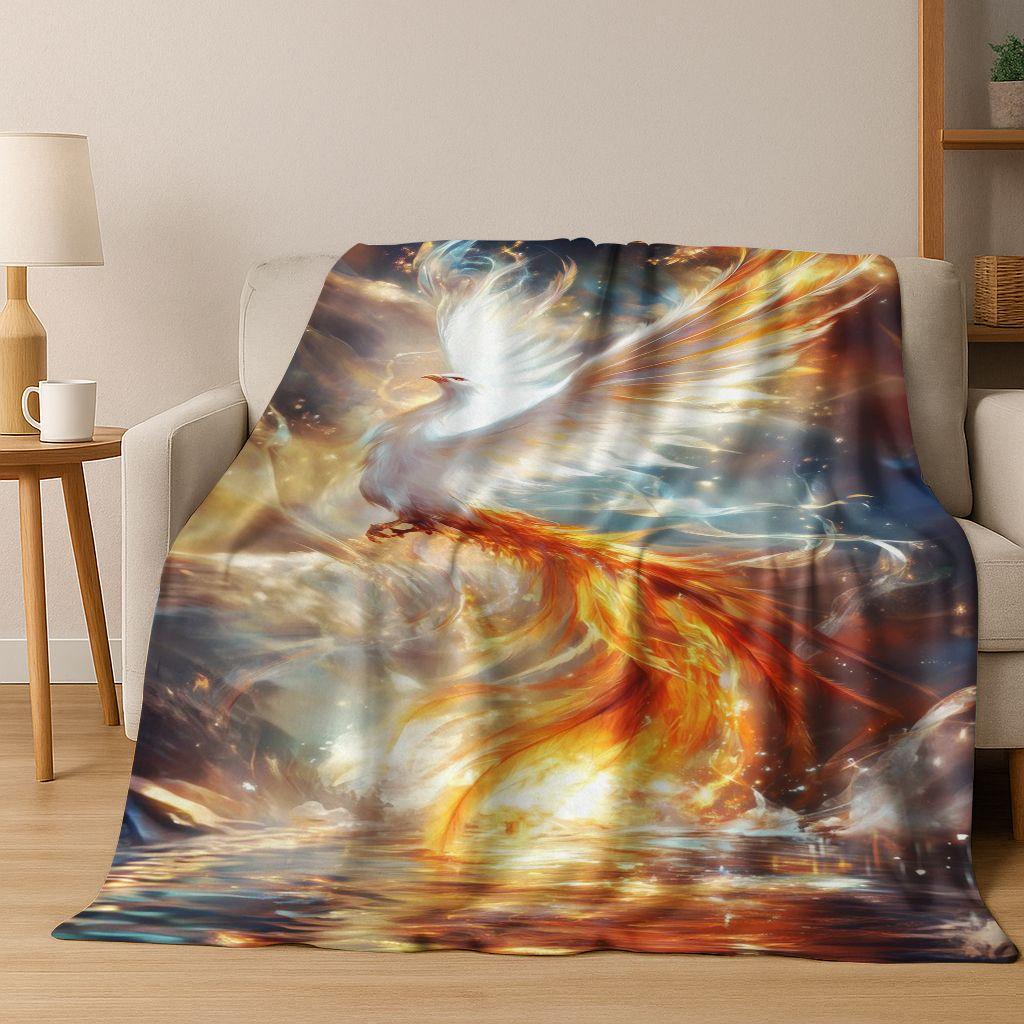 Colorful Rebirth Fire Phoenix Divine Bird Flannel Blanket,Warm and Cozy Soft Throw Blanket for Home Bedroom Bed Sofa Cover Kid
