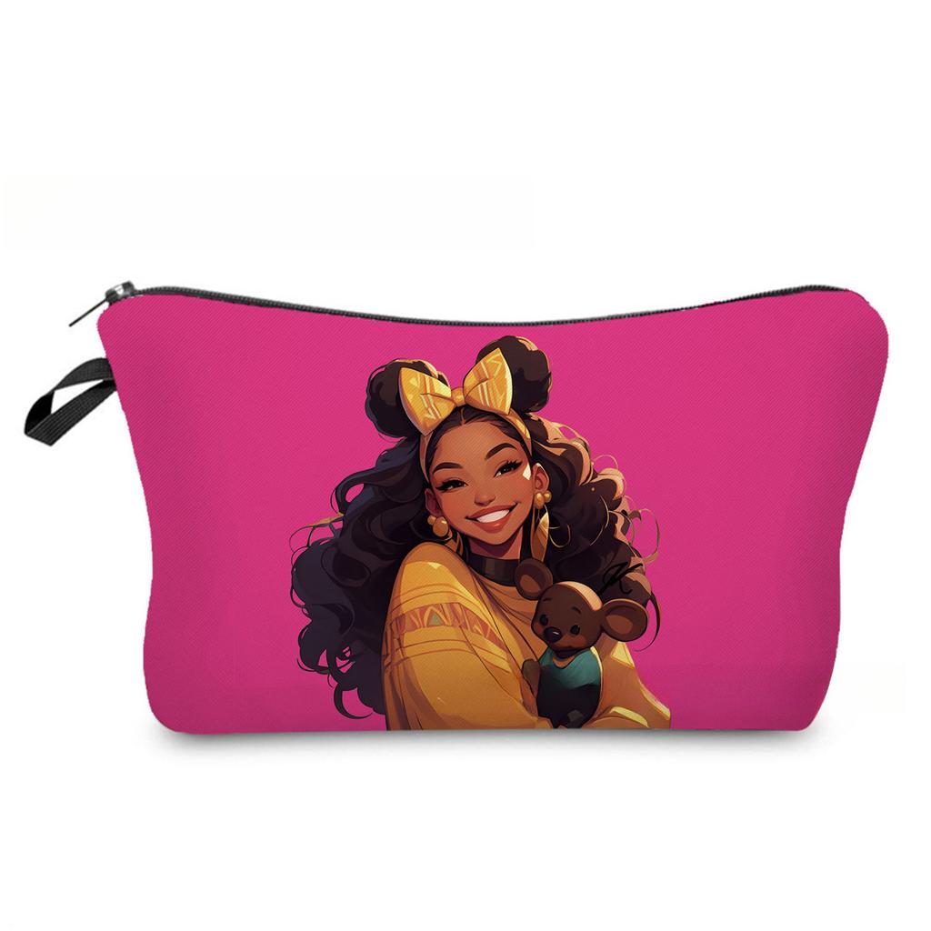 Women Black Girl Print Cosmetic Bag Toiletries Organize Travel Storage Case  6867