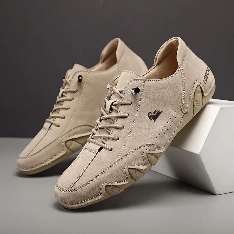 Comfortable Men's Casual Shoes High Quality Soft Retro Lace Up Shoes Unique Texture Versatile for Office Commuting Le Fu Shoes