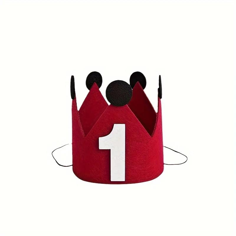 1pc Birthday Crown Hat for Kids Red Felt Princess Crown with Number First Birthday Party Decorations Favors 1-10th 30th 100th