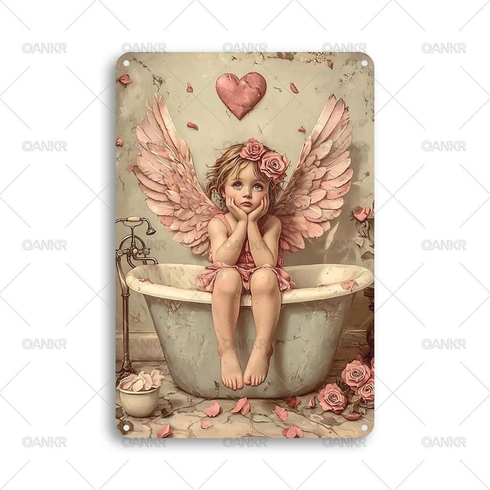 

Vintage Childrens Room Sweet Decor Poster Metal Tin Sign Angel In Bathtub Poster Metal Signs for Bedroom Home Wall Art Decor 20x30cm（7.8x11.8inch）
