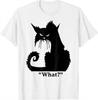 Funny Black Cat What? T-Shirt Grumpy Angry Kitty Cat Lover Graphic Tee Gift
