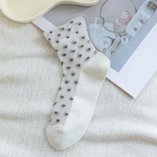 Women's Mesh Sheer Socks Heart Print Ruffle Ankle Socks Summer Ultra Thin