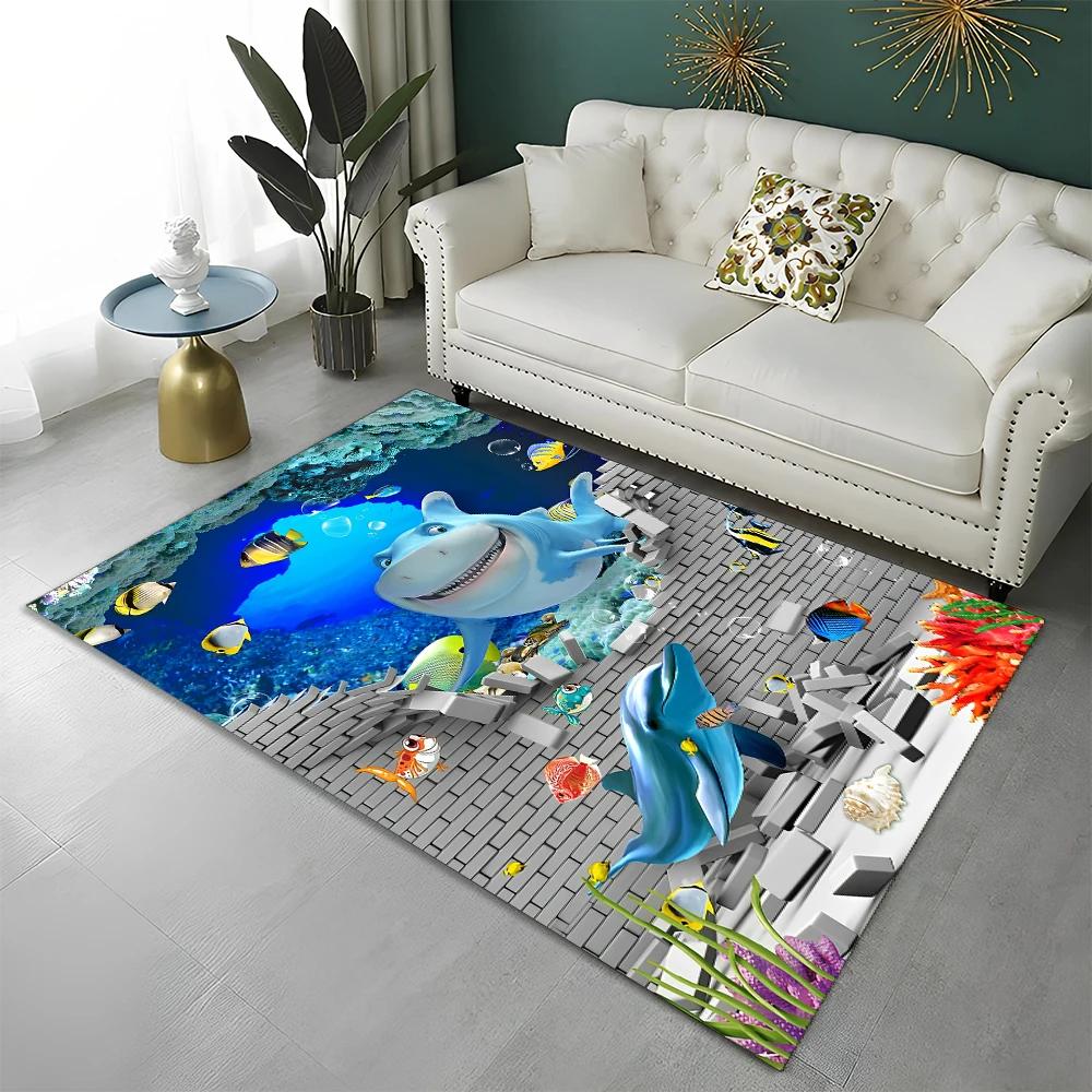 3D Meeresboden Illusion Unterwasserwelt Teppich Teppich für Zuhause Wohnzimmer Schlafzimmer Sofa Fußmatte Dekor, Kinderteppich Rutschfeste Bodenmatte