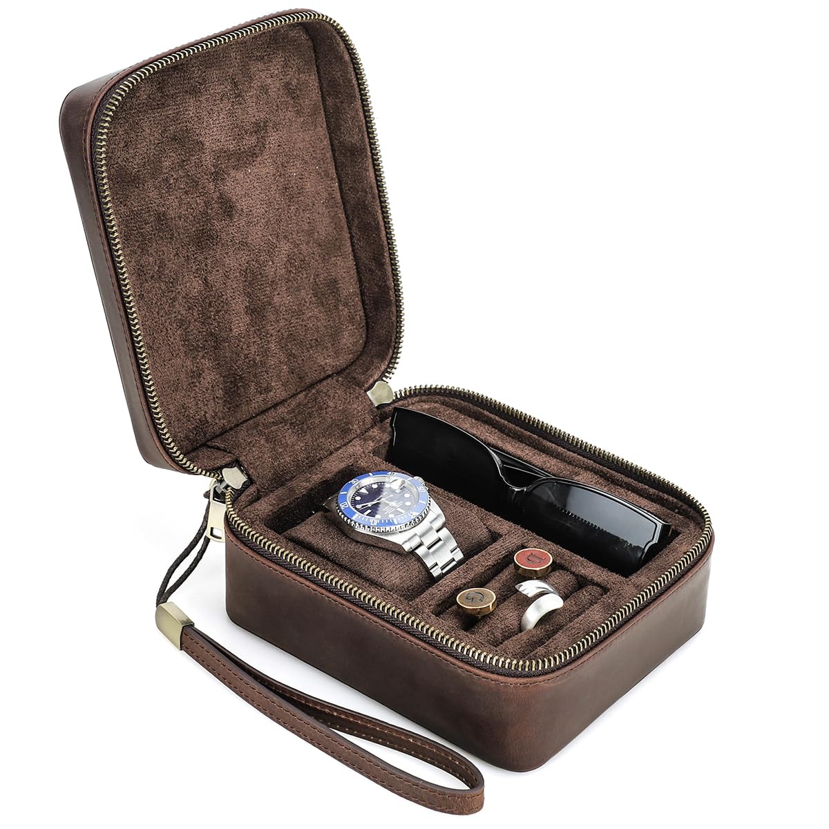 

Family Single Watch Travel Storage Organizer for and Glasses Portable Protection with Wrist Strap and Zipper Contact s Case, Case, Watches, Earrings, кофейный