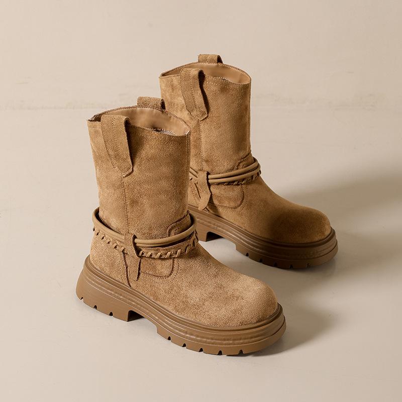 [Fanfna] thick-soled Martin boots women's thin boots 2025 autumn retro rhubarb boots slim western cowboy boots