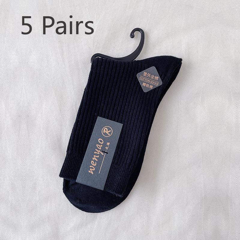 5 Pairs of Pure Cotton Socks, Men's Spring and Autumn Mid-calf Business Socks, Double-needle Men's Anti-odor and Sweat-absorbing Cotton Socks