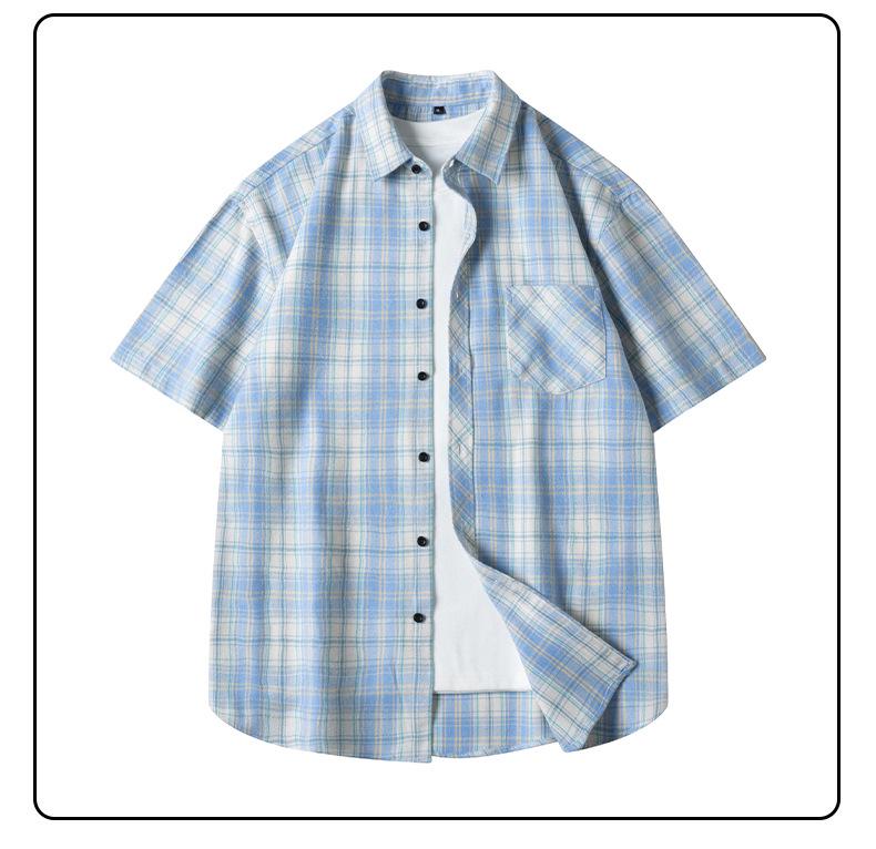 Trendy Men's Hong Kong Style Plaid Shirt - Casual Summer Short Sleeve