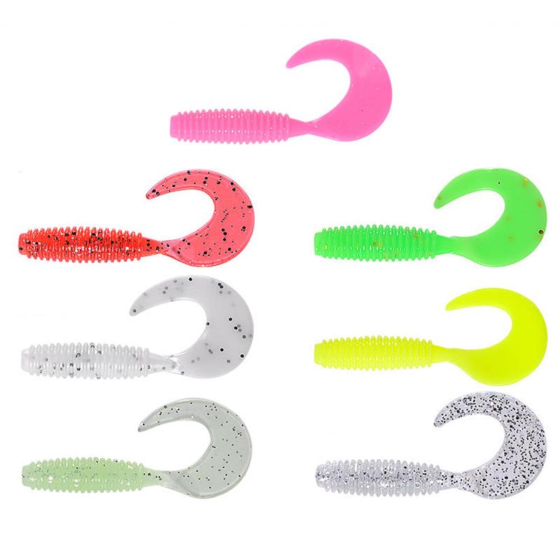 Japanese T-tail Soft Worm Jig Set: Long Cast Artificial Bait for Bass and Mandarin Fish with Curly Tail Lure