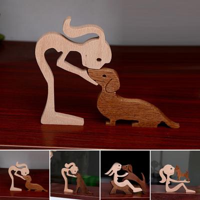 Handgeschnitzte Holzfigur Mensch und Hund Handgefertigte Holzfiguren Männer Frauen Welpen Statue für Büro Heimdekoration Dekorative Skulptur für Hundeliebhaber