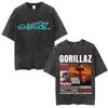 Washed Vintage Rock Band Gorillaz The Mountain Tour  T Shirt Men Women Casual Oversized Tshirt Man Retro Rock Gothic Tshirt