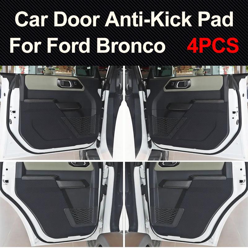 For Ford Bronco 2024 2025 4PCS Car Door Anti-Kick Pad Carbon Fiber Protection Sticker Anti Dirt Mat Interior Accessories