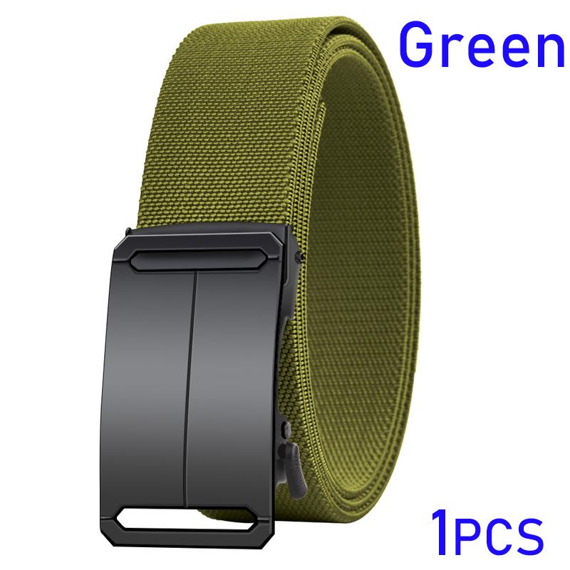 Metal Automatic Buckle Elastic Canvas Belt for Men Durable Stretch Tactical Waistband for Outdoor Training, Hunting Casual Pants