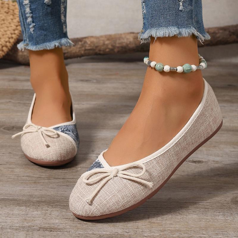 Fashion Autumn New Flat Single Shoes Women's Round Head Shallow Mouth Cloth Surface Butterfly Knot Soft Sole Non-slip Low Top Shoes