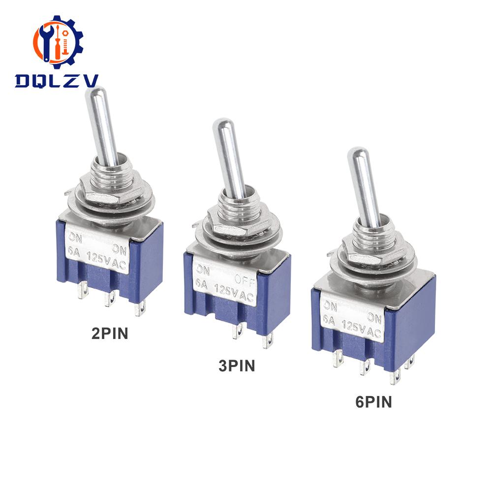 Miniature Lever Toggle Switch Single Pole Double Throw ON-OFF-ON /ON-ON 120VAC 6A 1/4 Inch Mounting MTS-102 103 202 203