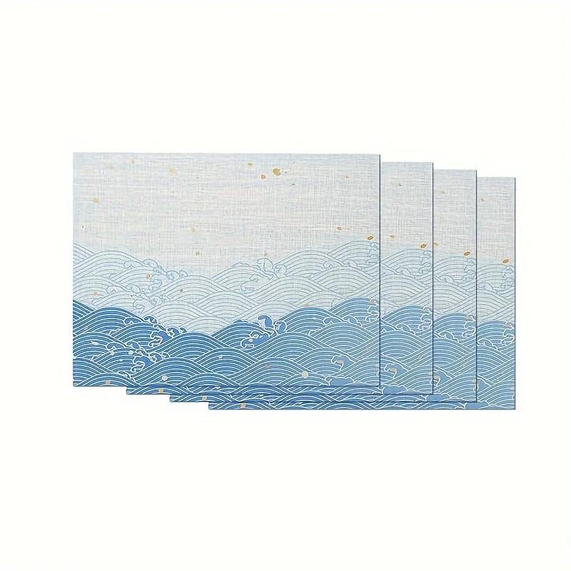 

4/6/8Pcs Traditional Japanese Placemat 30*45CM Linen Tableware Pads Mats Blue Ripple Design Tablemat for Kitchen Dining Decor 4Pcs-30X45cm(12X18in