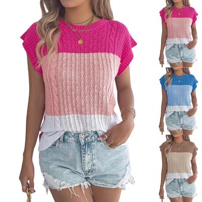 Women's Casual Loose,fitting Knitted Sleeveless Color,block Top