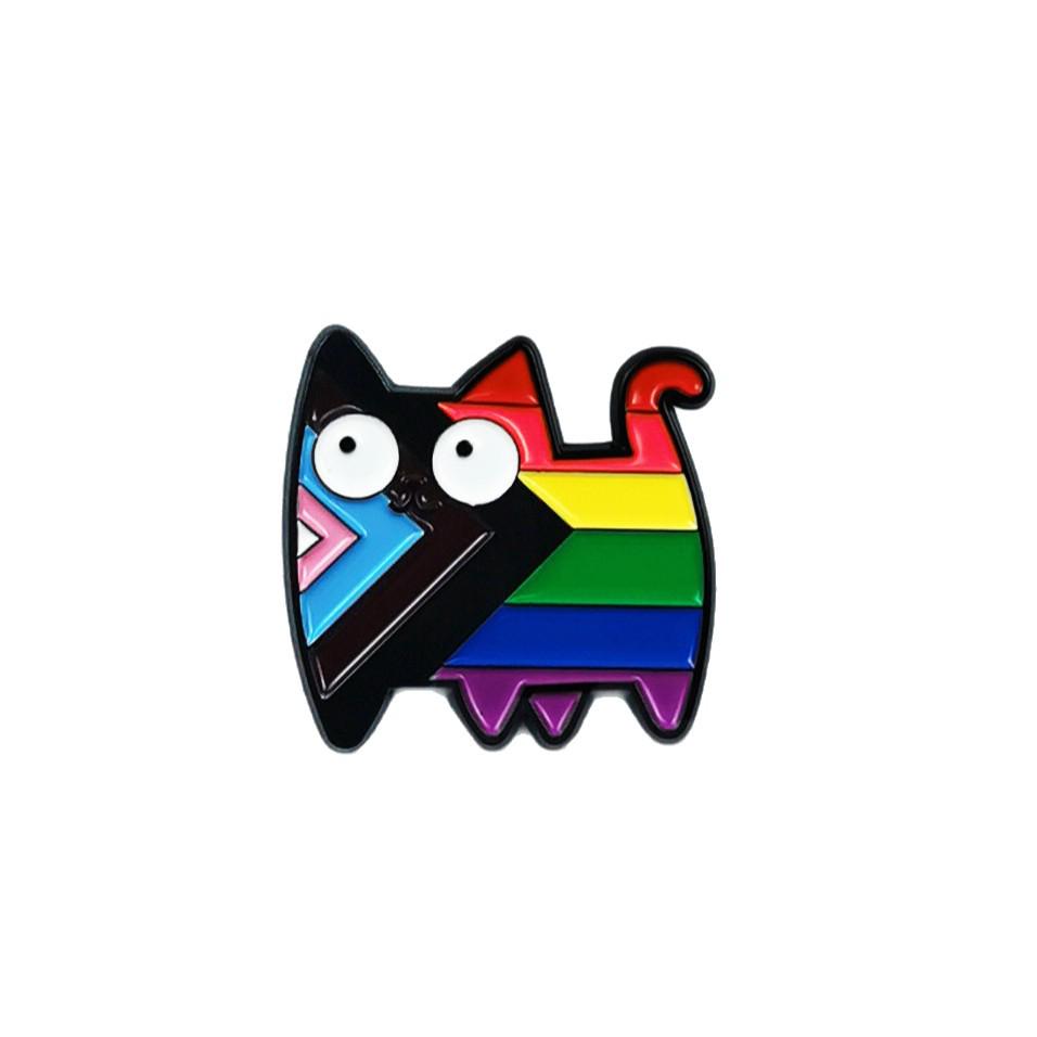 Big-Eyed Fat Cat Brooch: Cute Rainbow Series Alloy Drip Glaze Badge for Student Backpack Accessories