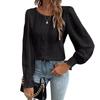 Elegante Dames Ronde Hals Kant Blouse Nieuw Lange Mouw Kantoor Casual Shirt Effen Kleur Tops Lange Mouw Lente Herfst Eenvoudige Zoete Kleding