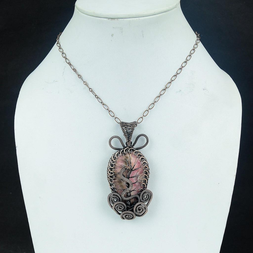 Rhodochrosite Jewelry, 999 Copper Wire Wrapped Pendant, Handmade Gemstone Jewelry Pendant, For Memorial Day