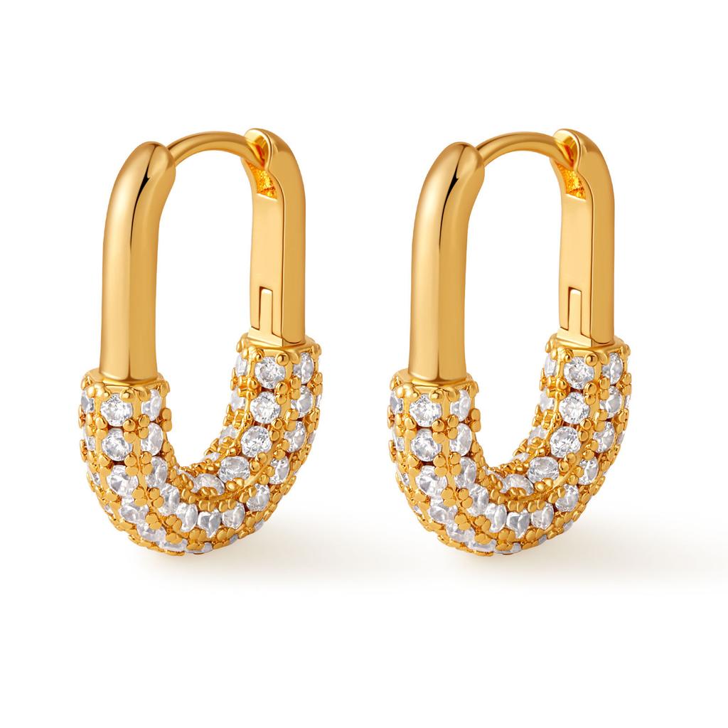 U Shaped 18k Gold Plated Zircon Inlaid Fashion Earrings
