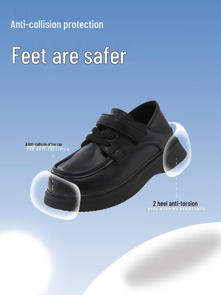 Children's Black British Style Leather Shoes - Suitable for Boys and Girls In Primary School, Perfect for Spring, Autumn, and All Seasons.