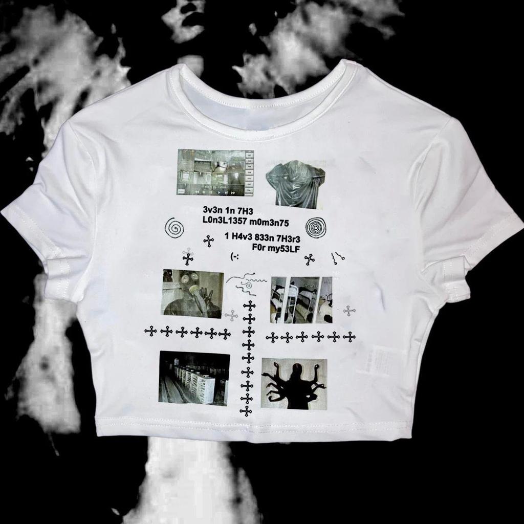 Vintage Γοτθικό Y2K Μπλουζάκι με Στρογγυλή Λαιμόκοψη για Άνδρες και Γυναίκες: Ρετρό Χαλαρή Γραμμή με Ευρωπαϊκή και Αμερικανική Γοτθική Εκτύπωση