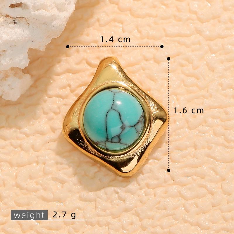 European Retro Turquoise Geometric Oval Pendant - Stainless & Titanium Steel Jewelry for Women