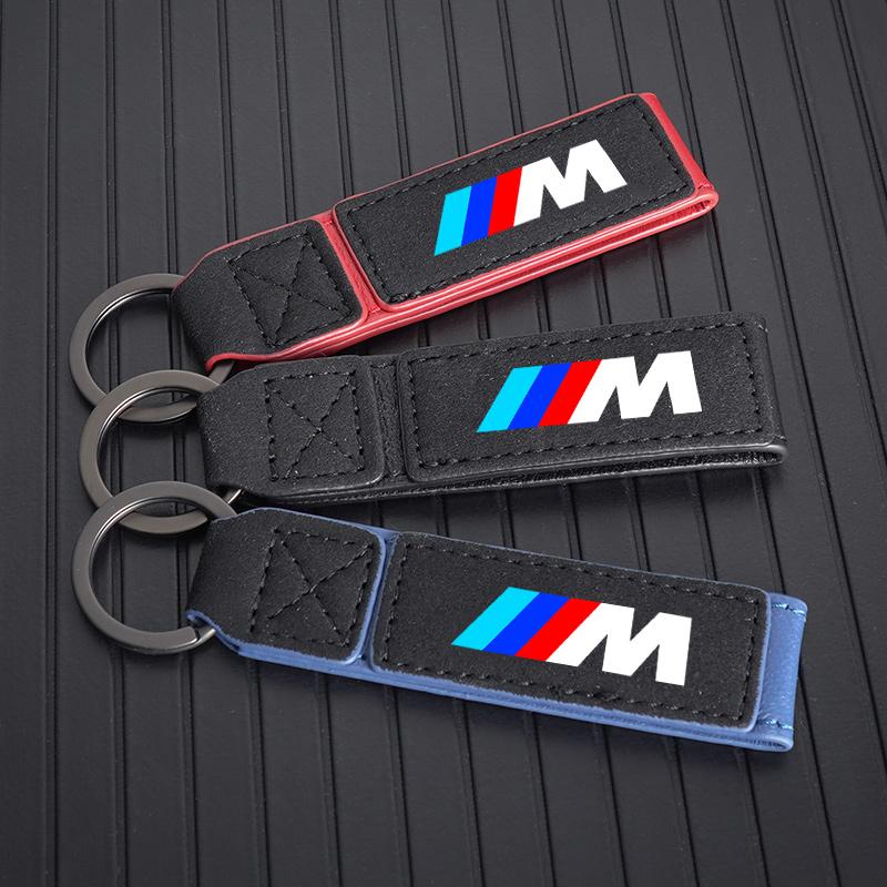 For BMW M X1 X2 X3 X5 X6 E46 E39 E90 E36E60 E34 E30 F30 G20 Car Emblem Keychain Suede Leather Keyring Pendant Gifts Accessories blcp03