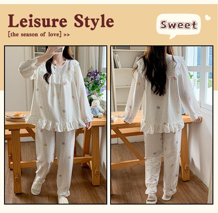 Women's Princess Style Cotton Pajama Set with Padded Bust - Lace Trim Long Sleeve for Spring/Autumn