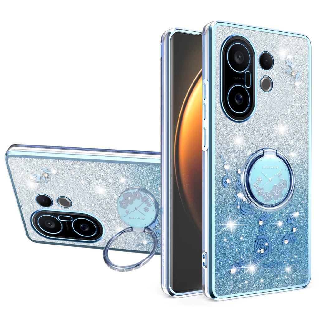 KADEM For vivo S30 Pro mini 5G Case Ring Kickstand TPU Flowers Phone Cover Gradient Glitter