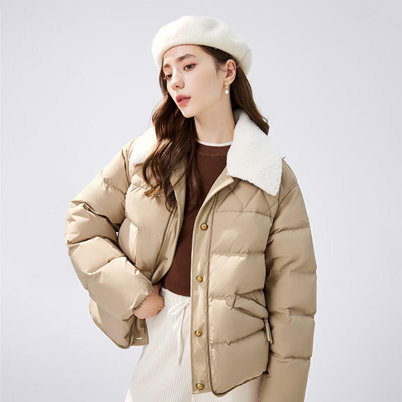 Qiusshuiyiren Women's Fashion Detachable Fur Collar Short Down Jacket