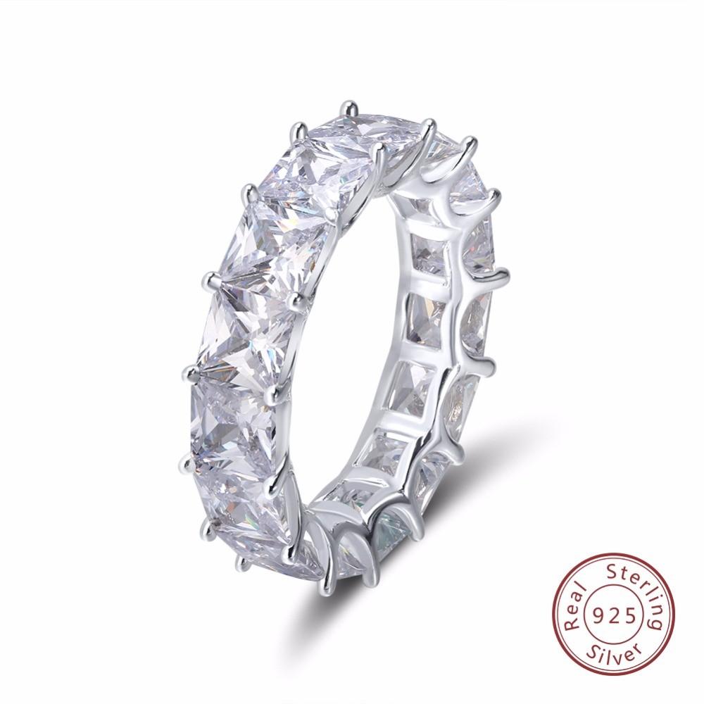 Eternity 925 Sterling Silver Engagement Wedding Band Rings Sets for Women Bridal Princess Cut Diamond Promise Party Jewelry Gift