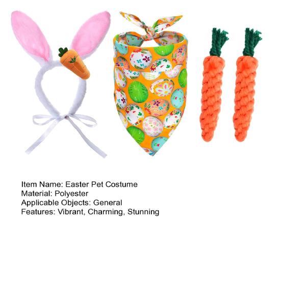 Set Costum Paște pentru Câini 4 Bucăți Bandană Drăguță cu Urechi de Iepure Jucării de Mestecat Morcov Îmbrăcăminte de Paște pentru Animale de Companie Câini Mici Medii Mari Pisici Cosplay de Sărbătoare