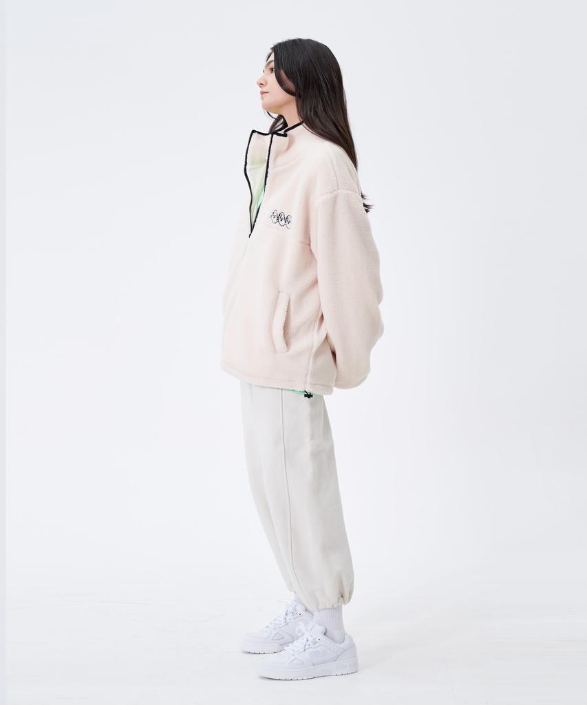 Mozmoz Ghost Embroidery Fleece Zip-Up Ivory