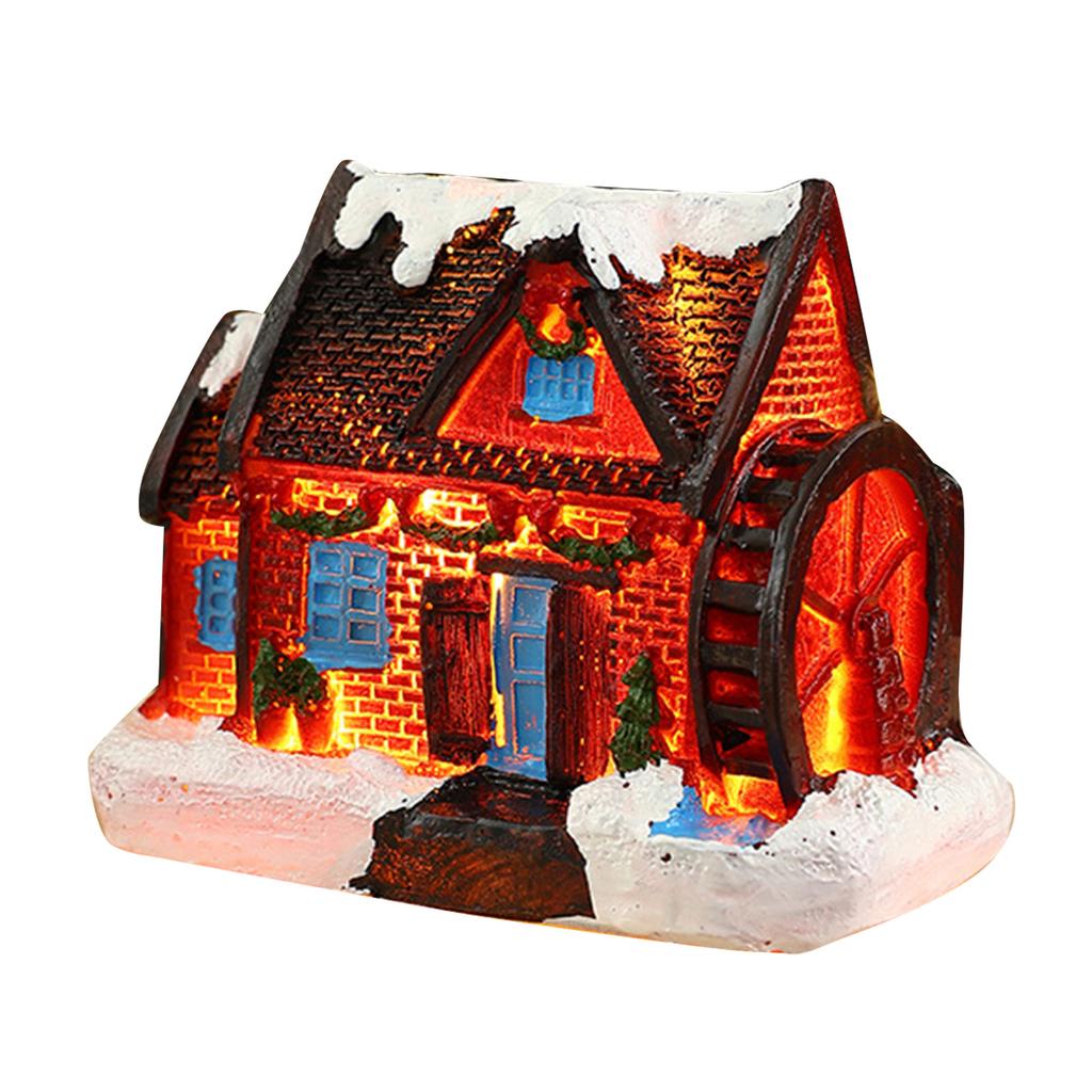 Christmas Village Scene Figurines Decoration LED Lighted Christmas Village House Resin House Figurine for Home