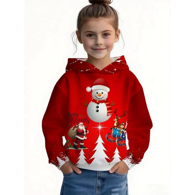 Kids Clothes Funny Christmas Hoodies Santa Claus Reindeer Long Sleeve Thin Sweatshirt for Boys Girls 3-10Y Xmas Gifts for Child