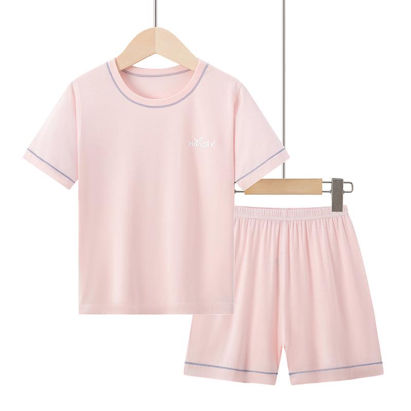 Summer Kids' Modal Pajamas Set: Short Sleeve & Shorts, Parent-Child Matching Homewear, Boys & Girls, Air Conditioning Suit