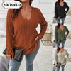 Women's Fashion Casual Solid Color Print Long Sleeve V Neck Blouses & Shirts