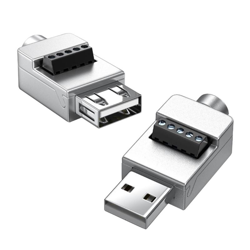 USB 2.0 Terminal Block Connector Solderless Adapter with Metal Case Support Charging for USB Repair Adapter Connector