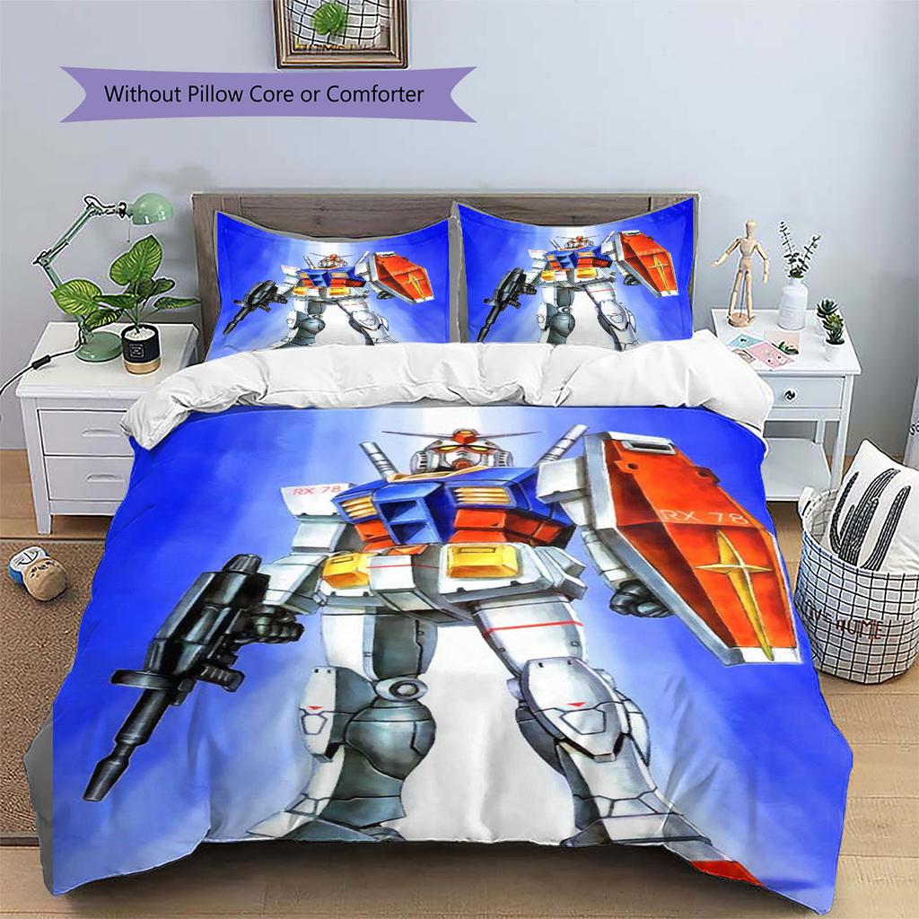 Set Biancheria da Letto 3 Pezzi Mecha Gundam Anime Robot Stampato Copripiumino Con Federe Per Camera da Letto dei Ragazzi